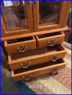 Vintage Large Wood Jewelry Box Lots Of Storage Beveled Glass & Mirror