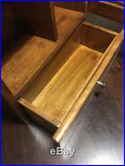 Vintage Oak Glass Curio Display Case Wood Cabinet Wall Dovetail Tabletop Drawer