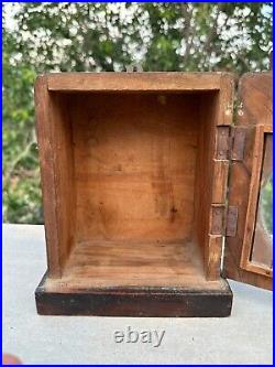 Vintage Old Rare Fine Hand Crafted Wooden Glass Fitted Show Case Clock Box