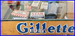 Vintage Original GILLETTE RAZOR BLADES Wood Glass Top Counter Store Display Case