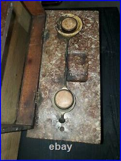 Vintage PHARMACY WEIGHT SCALES, WOOD & MARBLE CASE, HINGED GLASS TOP