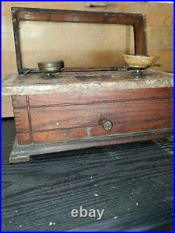 Vintage PHARMACY WEIGHT SCALES, WOOD & MARBLE CASE, HINGED GLASS TOP