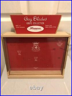 Vintage Pioneer Gay Blades Advertising Knife Knives Wood Glass Display Case