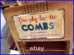 Vintage Pro-phy-lac-tic Prophylactics Comb Barber Display Case Wood Art Deco