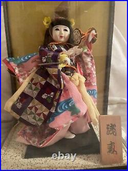 Vintage Rare Japanese Geisha Doll In Original Wood & Glass Case 1980's Case12c9