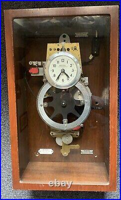 Vintage School Clock Wood & Glass Cased By National Time Recorder Company