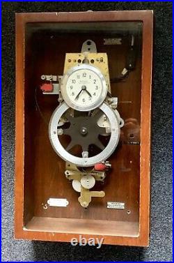 Vintage School Clock Wood & Glass Cased By National Time Recorder Company
