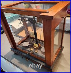 Vintage SeKo Seederer Kohlbusch Apothecary Balance Scale Wood Glass Case