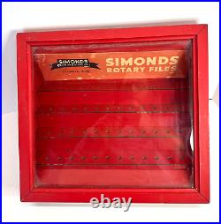 Vintage Simonds Rotary Files Glass Advertising Display Case Fitchburg, Mass