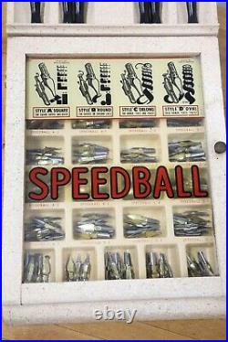 Vintage Speedball Calligraphy Pen Point Advertising wood glass Display Case knib