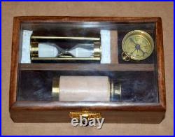 Vintage Style Brass 6 telescope, 3 sand timer and 1 locket compass Gift Item