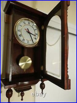 Vintage Style Quartz Pendulum Wall Clock Wood & Glass Case New Movement 23 Tall