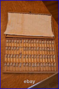 Vintage Swiss Craft #721 wood case w glass vials indexed tiny watch repair parts
