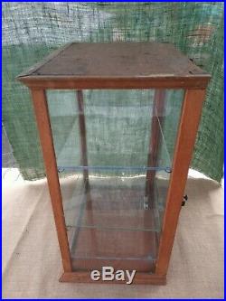 Vintage Table Top Wood and Glass Display Cabinet Case, 17 across