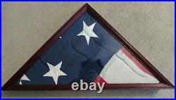 Vintage U. S. Internment Lg Flag Hand Sewn Stars Cherry Wood & Glass Display Case