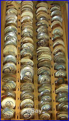 Vintage Wood Case Full Of Numbered Glass Watch Crystals Wow