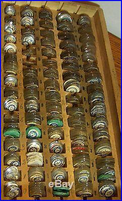 Vintage Wood Case Full Of Numbered Glass Watch Crystals Wow