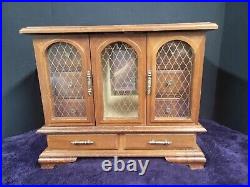 Vintage Wood & Glass Jewelry Box Armoire (14 Wide x 12Tall x 6 Deep)