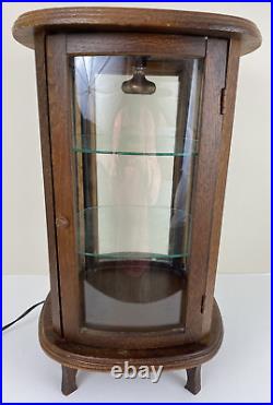 Vintage Wood Oak Table Top Curved Glass Lighted Display Curio Cabinet Canada