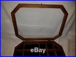 Vintage Wood Shadow Box Hanging Curio Miniature Display Case Glass Door octagon