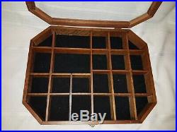 Vintage Wood Shadow Box Hanging Curio Miniature Display Case Glass Door octagon