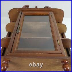 Vintage Wood TriShelf Knick Knack Wall Table Display Case Glass Face 16x14x4.25