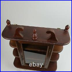 Vintage Wood TriShelf Knick Knack Wall Table Display Case Glass Face 16x14x4.25