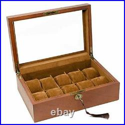 Vintage Wood Watch Display Storage Case Chest with Glass Top Holds 10+