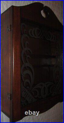 Vintage Wooden Wall Tobacco Pipe Rack Case withEtched Glass Door
