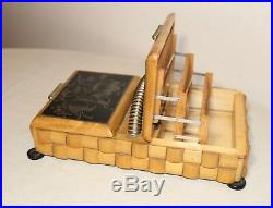 Vintage handmade wood sterling glass Folk Art smoking cigarette box case caddy
