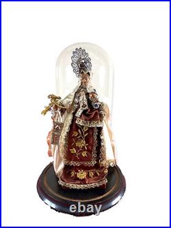 Virgin Of Carmen In Glass Case. Polychromed Terracotta. Spain. XIX Century