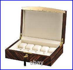 Volta 10 Watch Case Display Box Ebony Wood Finish Cream / Gold Interior