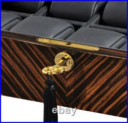 Volta 10 Watch Case Display Box Rustic Ebony Finish Black / Gold Interior