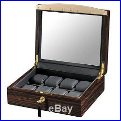 Volta High Gloss Ebony Wood Finish 8 Watch Box Storage Display Case Glass Top