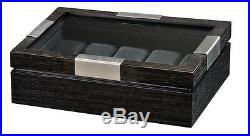 Volta Matte Charcoal Wood Finish 10 Watch Box Storage Chest Case with Glass Top