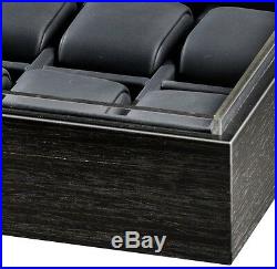 Volta Matte Charcoal Wood Finish 10 Watch Box Storage Chest Case with Glass Top