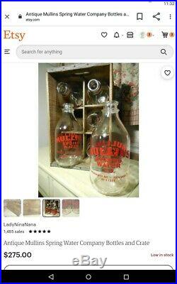 Vtg Lot of 6 Mullins Spring Water Glass Bottles in Orig Wood Case Perth Amboy NJ