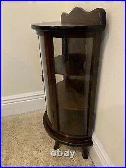 Vtg Small Wood Curio Curved Glass Dark Brown Wall Tabletop Display Case Footed