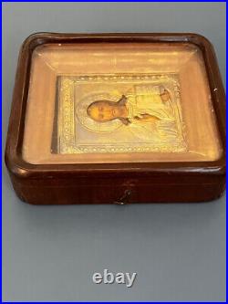 WOW antique Russian Orthodox Icon in wood wooden case 1900's box glass