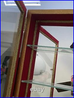 Wall Hanging Wood Curio Cabinet Display Case Glass Shelves Mirror Hollywood MCM