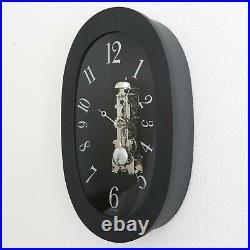 Wall TOP Clock HERMLE Skeleton Translucent DESIGN Glass 1990s Chrome Black Case