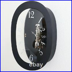 Wall TOP Clock HERMLE Skeleton Translucent DESIGN Glass 1990s Chrome Black Case