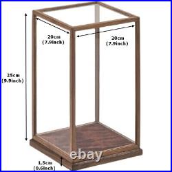 Walnut Wood Trim Base Display Case Transparent Glass Doll Art Dust Protect Cover
