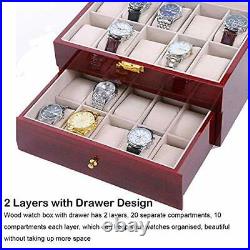 Watch Box 20 Slots Wood Watch Case Glass Top Watch Display Box Organizer for