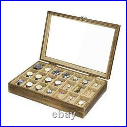 Watch Box Case Organizer Display for Men Women, 21 Slot Wood Box with Glass Top