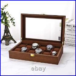 Watch Box Executive 12-Slot Wooden Watch Case Organizer With Valet Glass Top Lid