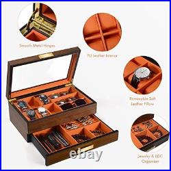 Watch Box Organizer for Men, 6 Slot Luxury Watch Display Case Wood Jewelry