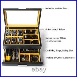 Watch Box Organizer for Men, 6 Slot Watch Case watch box with drawer(Yellow)