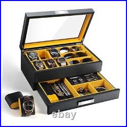 Watch Box Organizer for Men, 6 Slot Watch Case watch box with drawer(Yellow)