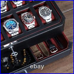 Watch Box with Valet Drawer for Men 12 Slot Luxury Watch Case Display Organize